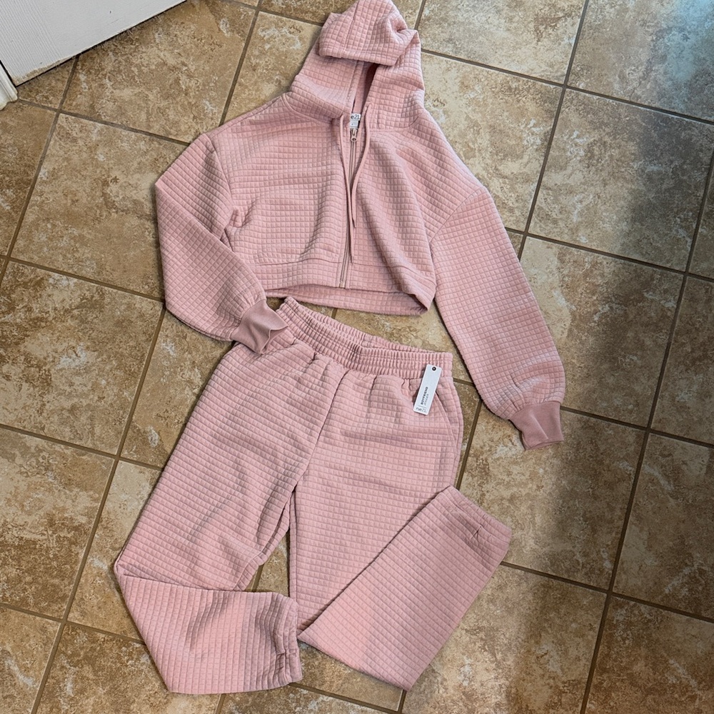 Pink Waffle Knit Hoodie and Joggers Set